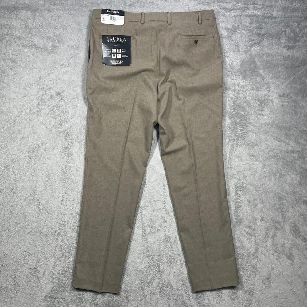 Lauren Ralph Lauren UltraFlex Classic Fit Pleated Dress Pants Tan 38x32 NWT